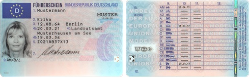 Links Abbildung der Vorderseite, rechts Abbildung der Rückseite des deutschen EU-Kartenführerscheins..