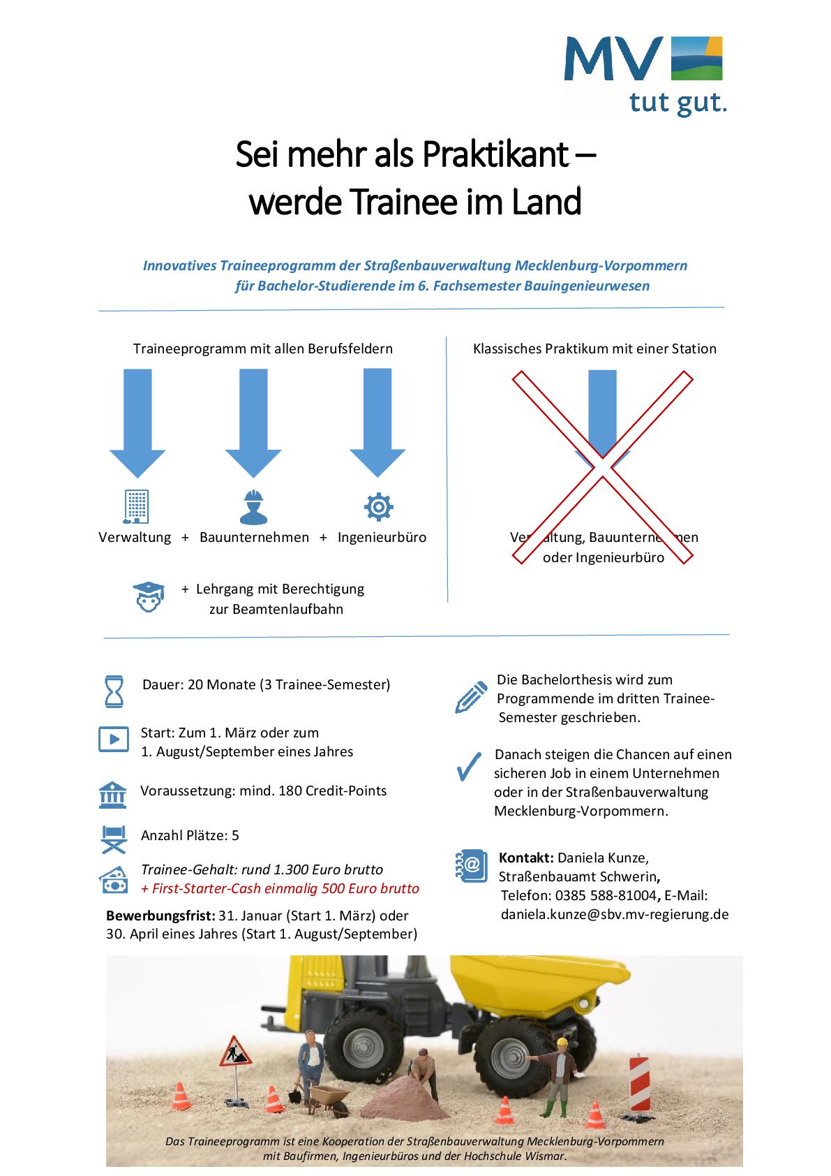 Werbe-Plakat für das Traineeprogramm der Straßenbau- und Verkehrsverwaltung Mecklenburg-Vorpommern